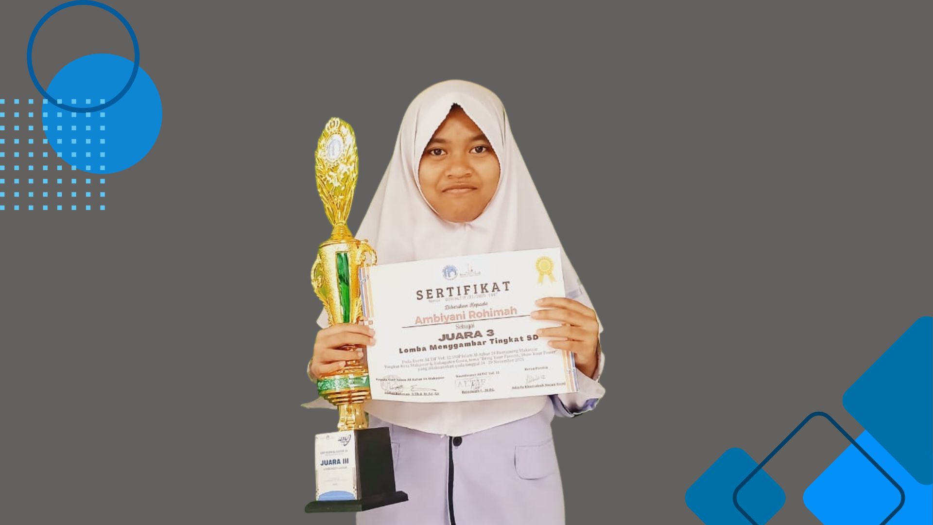 Juara 3 lomba Menggambar Tingkat SD pada event ALTIF vol 12 SMP Islam Al Azhar 24 hertasning Kota Makassar